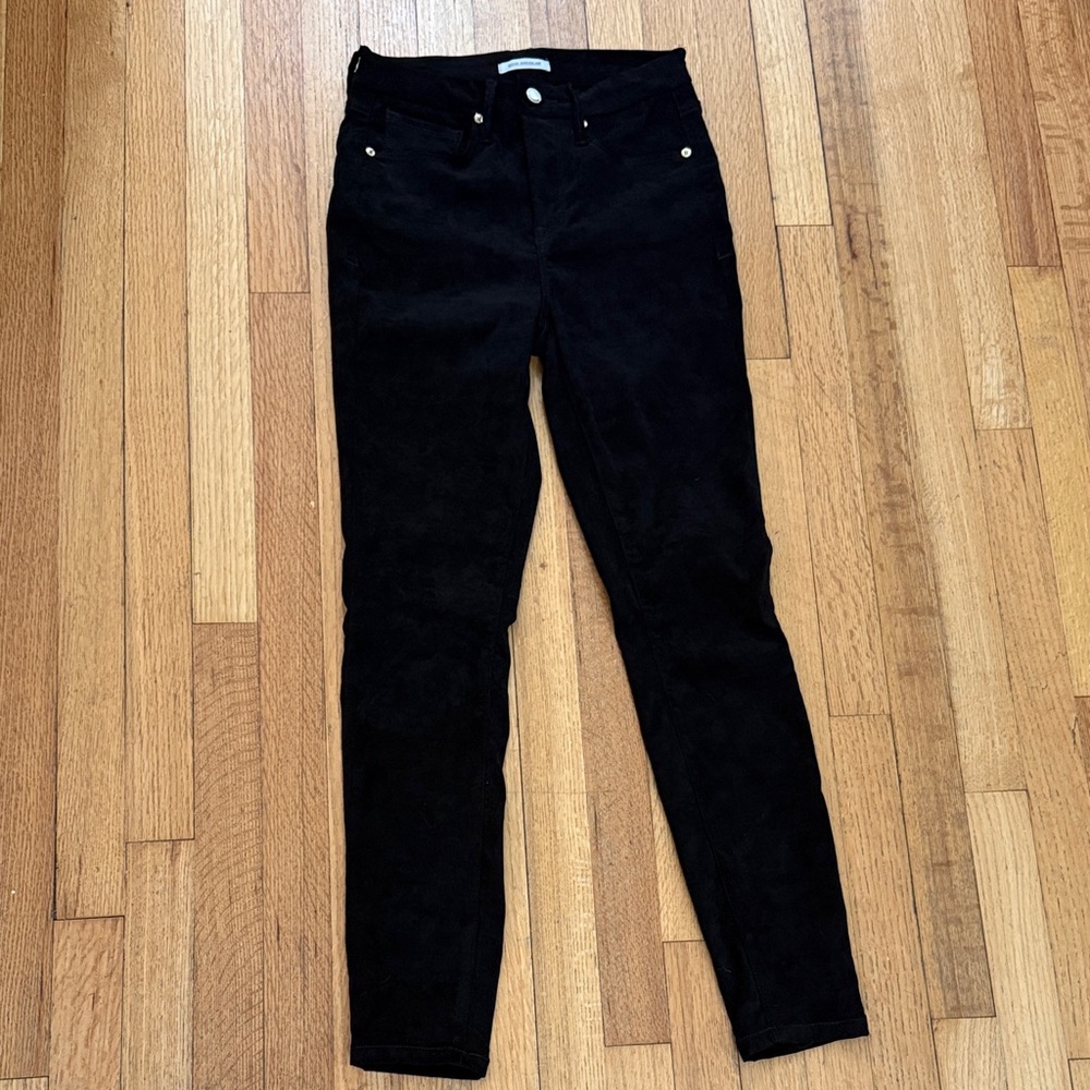Good American Good Legs Black Velvet Skinny Pants Size 4 Style GL00T